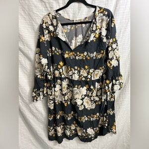 Old Navy Women's Shift Dress Floral Gray Yellow Bell Sleeves Size XXL